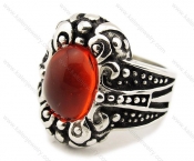 Vintage Stainless Steel Red Stone / Ruby Ring - KJR080003