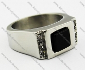 Stainless Steel Black Stone Ring Inlay Zircon - KJR080018