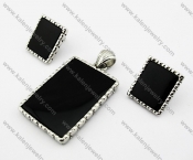 Steel Black Stone Earrings & Pendant Jewelry Sets - KJS080003