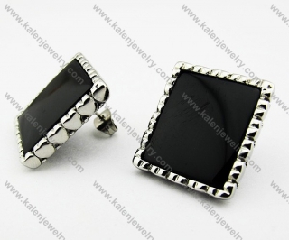Stainless Steel Inlay Black Agate Stone Earrings - KJE080008