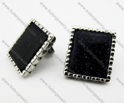 Stainless Steel Inlay Black Agate Stone Earrings - KJE080009