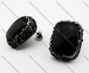 Stainless Steel Inlay Black Agate Stone Earrings - KJE080010