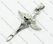 Stainless Steel Angel Winged Skull Cross Pendant - KJP140084