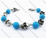 Stainless Steel Skull Bracelet Turquoise Beads - KJB170061
