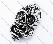Stainless Steel Snake & Black Zircon Eyes Skull Pendant - KJP300033