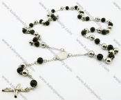 650 ×8 mm Black Plating Stainless Steel Rosary Necklaces with Cross - KJN100007