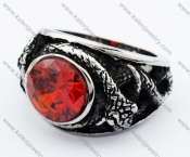 Stainless Steel Inlay Red Zircon Stone / Ruby Snake Ring - KJR010111
