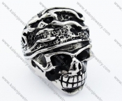 Stainless Steel  Two Faces Black Stone Eyes Skull  Ring - KJR090273