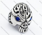 Stainless Steel Blue Stone Eyes Alien Skull Ring - KJR090280