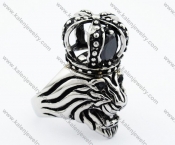 Stainless Steel Inlay Black Zircon Lion King Ring - KJR090288