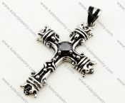 Stainless Steel Black Zircon Stone Crown Cross Pendant - KJP090331