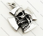 Stainless Steel Black Stone Skull Cross Pendant - KJP090335