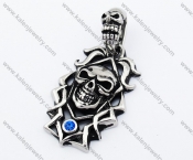 Stainless Steel Blue Stone Wizard Skull Pendant - KJP090367