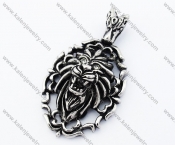 Stainless Steel Inlay Clear Stone Eyes Lion  Pendant - KJP090375