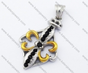 Stainless Steel Gold Plated Inlay Black Stone Iris Pendant - KJP090383