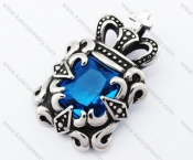 Stainless Steel Inlay Blue Zircon Stone Crown Pendant - KJP090433
