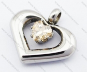 Stainless Steel Inlay Champagne Zircon Stone Heart Pendant - KJP051143