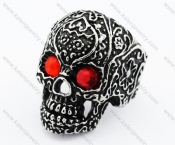 Stainless Steel Inlay Red Stone Eyes Skull Ring - KJR010192