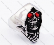 Stainless Steel Red Stone Eyes Messenger of Death Skull Ring - KJR010202