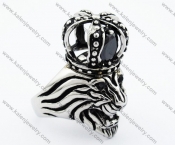 Inlay Black Zircon King Lion Ring - KJR090288