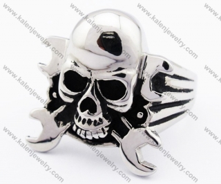 Skull With Wrench Biker Ring For Men - KJR330064