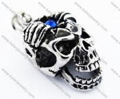 Inlay Blue Stone Skull Biker Jewelry Pendant - KJP300028