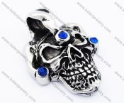 Inlay Blue Stones Skull Biker Pendant - KJP300009
