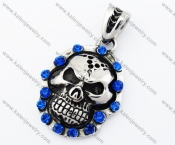 Inlay Blue Stones Skull Biker Jewelry Pendant - KJP090425