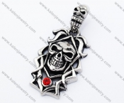 Inlay Red Stone Long Hair Skull Biker Jewelry Punk Pendant For Men - KJP090365