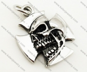 Inlay Black Stone Biker Skull Cross Pendant - KJP090335