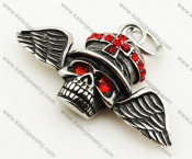 Inlay Red Stones Hat Wings Skull Biker Pendant - KJP090315