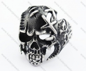 Stainless Steel with Scars & Patches Skull Ring - KJR370003