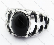 Stainless Steel Inlay Black Stone Beast Mouth Sharp Teeth Ring - KJR370017