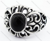 Vintage Stainless Steel Inlay Black Stone Flower Ring - KJR370019