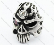 Stainless Steel Inlay Red Zircon Stone Eye Alien Monster Skull Ring - KJR370047