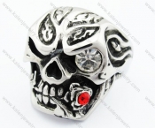Stainless Steel Zircon Eyes & Biting Inlay Red Stone Rose Skull Skull Ring - KJR370049