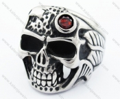 Stainless Steel Inlay Red Zircon Stone Skull Ring For Men - KJR370060