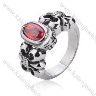 Stainless Steel Inlay Red Stone Ring - KJR350032