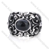 Stainless Steel Inlay Black Stone Iris Ring - KJR350034