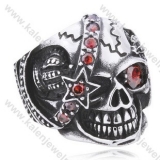 Stainless Steel Inlay Red Stones Cyclops Skull Ring - KJR350089