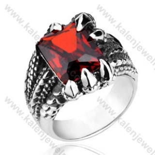 Stainless Steel Inlay Ruby Claw Ring - KJR350093