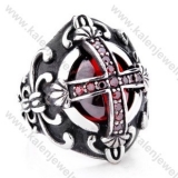 Vintage Stainless Steel CNC Inlay Red Zircon Stones Ring - KJR350100
