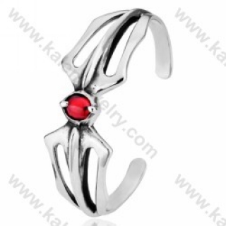 Vintage Stainless Steel Inlay Red Stone | Ruby Bangle - KJB350006