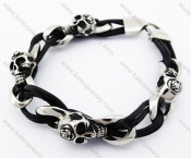 Stainless Steel Skull Leather Bracelet - KJB370017