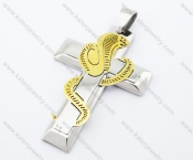 Stainless Steel Gold Cobra Snake Cross Pendant - KJP051161