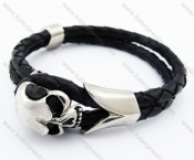 Stainless Steel Leather Bracelet with Skull Clasp - KJB400042