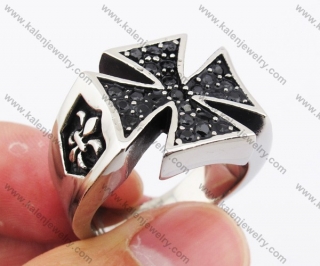 Stainless Steel Inlay Black Rhinestones Iron Cross Ring KJR370093
