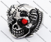 Stainless Steel Red Stone Eyes Skull Ring KJR010230