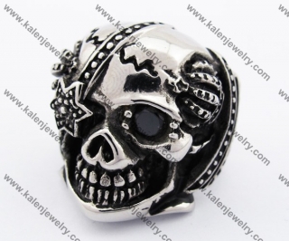 Stainless Steel Black Stone Eyes Skull Ring KJR010232