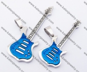 Blue Stainless Steel Guitar Couple Pendants KJP051228